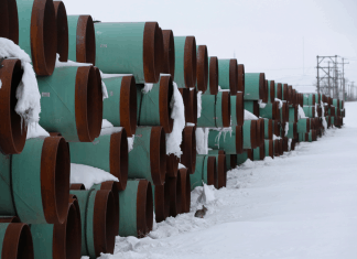 A depot used to store pipes for Transcanada Corp's planned Keystone XL oil pipeline is seen in Gascoyne, North Dakota, January 25, 2017. REUTERS/Terray Sylvester